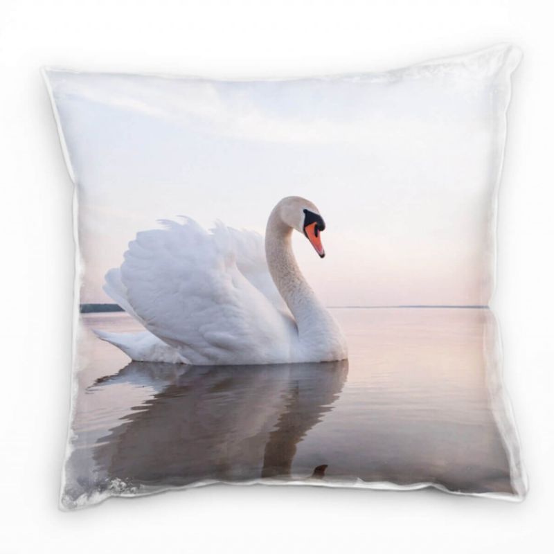 Tiere, weiß, rosa, orange, Schwan auf einem See Deko Kissen 40x40cm für Couch Sofa Lounge Zierkissen