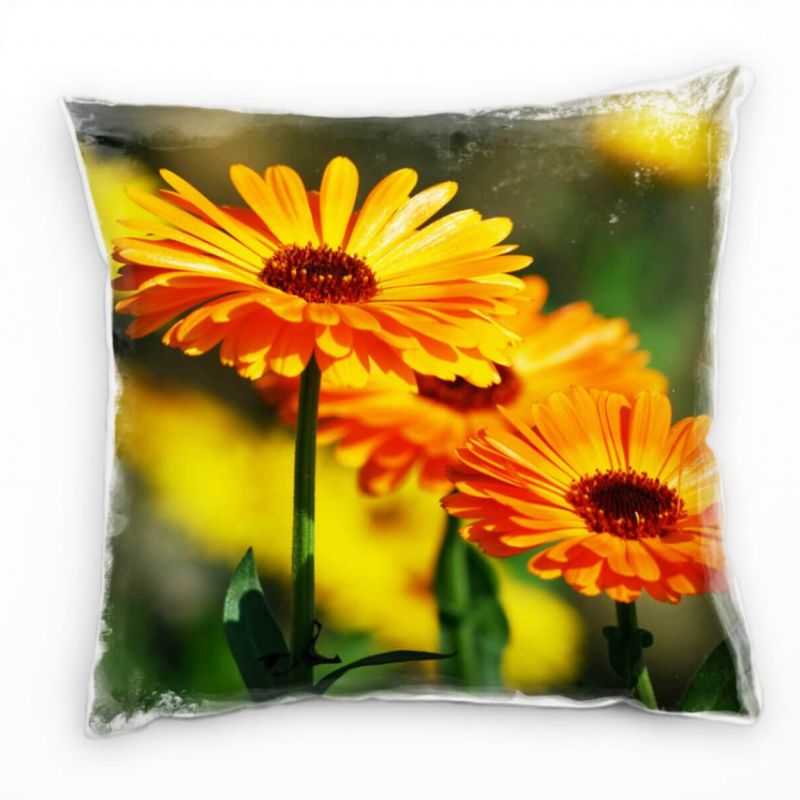 Blumen, orange, grün, Ringelblume Deko Kissen 40x40cm für Couch Sofa Lounge Zierkissen