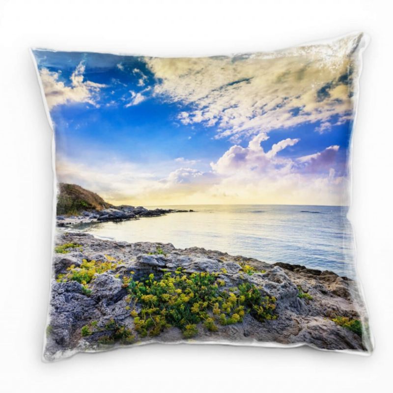 Strand und Meer, Felsen, grau, grün, blau Deko Kissen 40x40cm für Couch Sofa Lounge Zierkissen