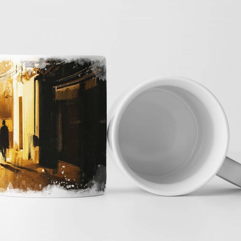 Tasse Geschenk Bild – Pärchen in einer Seitenstraße bei Nacht