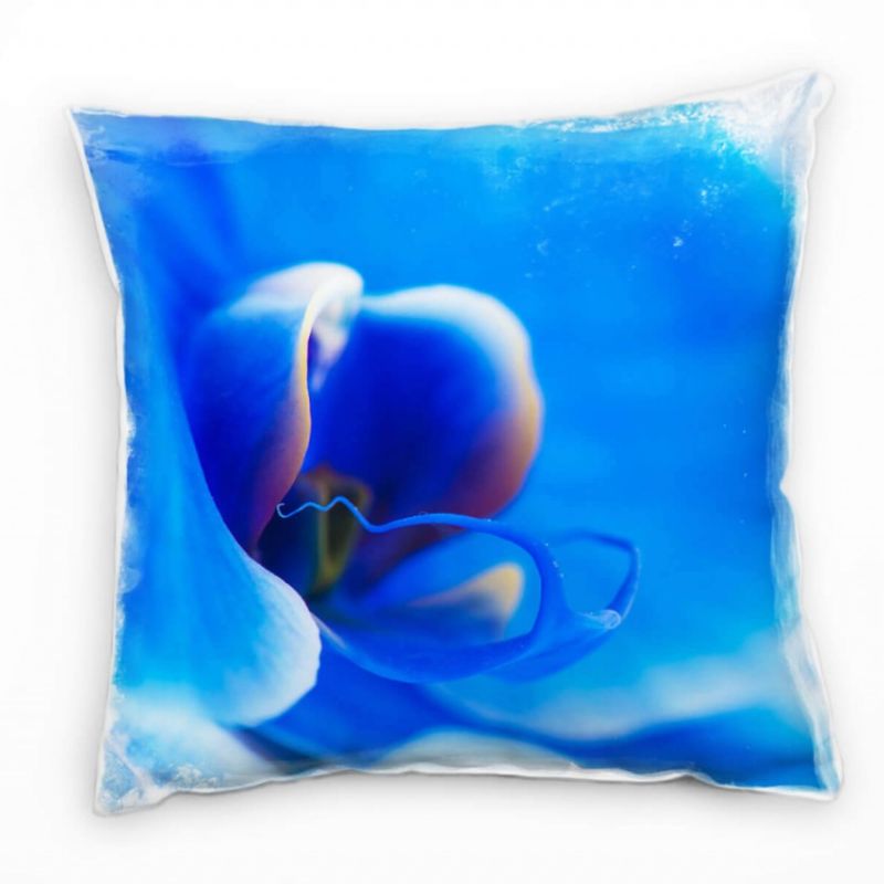 Macro, Blüte, Orchidee, blau Deko Kissen 40x40cm für Couch Sofa Lounge Zierkissen