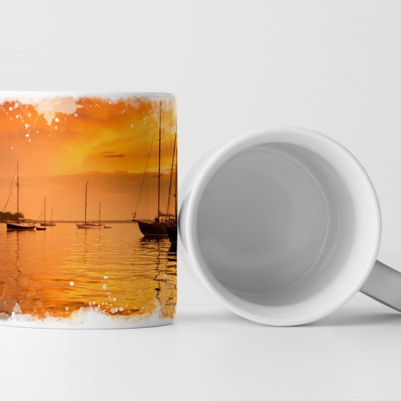 Tasse Geschenk Segelboot – wunderschöner orange roter Sonnenuntergang