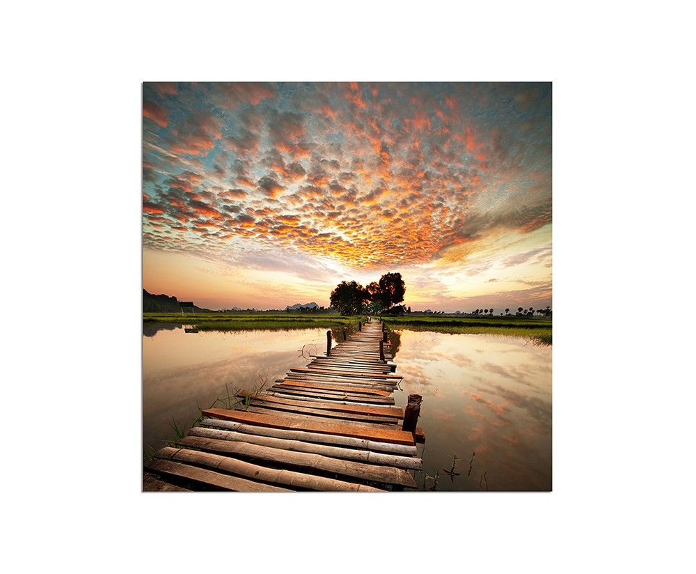 80x80cm Fluss Steg Holz Landschaft Tropen