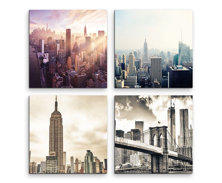 4 teiliges Leinwandbild je 30x30cm  –  New York Brooklyn Bridge Skyline