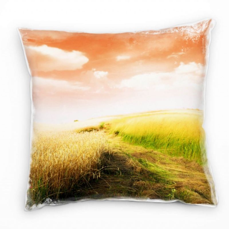 Landschaft, orange, grün, Grasfeld, Sonnenuntergang Deko Kissen 40x40cm für Couch Sofa Lounge Zierki