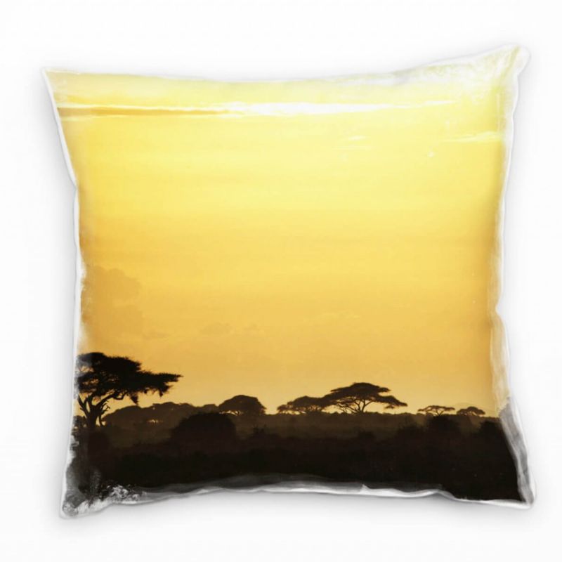 Landschaft, orange, schwarz, Sonnenuntergang, Afrika Deko Kissen 40x40cm für Couch Sofa Lounge Zierk