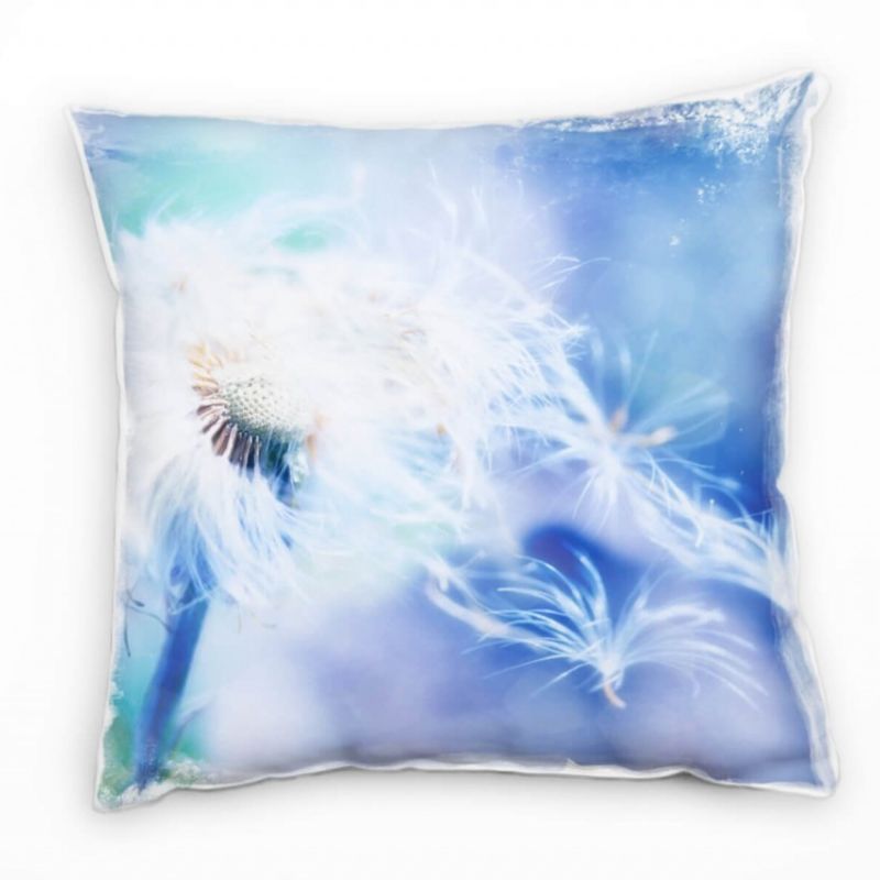 Macro, Blume, blau, weiß, Löwenzahn Deko Kissen 40x40cm für Couch Sofa Lounge Zierkissen