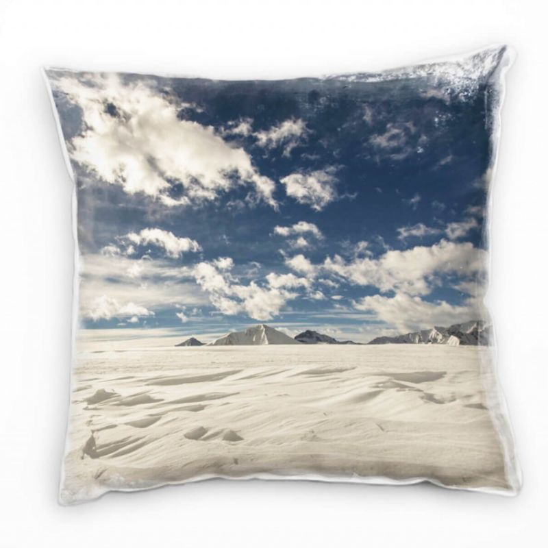 Landschaften, Berge, Wolken, beige, blau weiß Deko Kissen 40x40cm für Couch Sofa Lounge Zierkissen