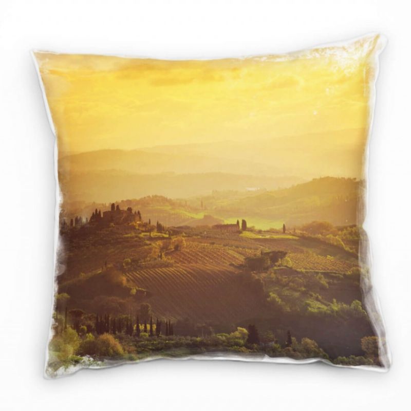 Landschaft, orange, grün, Weinstöcke, Sonnenuntergang Deko Kissen 40x40cm für Couch Sofa Lounge Zier