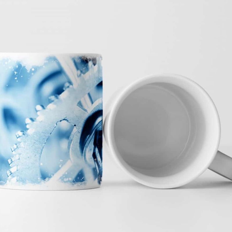 Tasse Geschenk Künstlerische Fotografie – Blaues Zahnrad