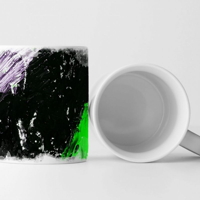 Tasse Geschenk Abstraktes Bild – Weiße neongrüne und schwarze Elemente