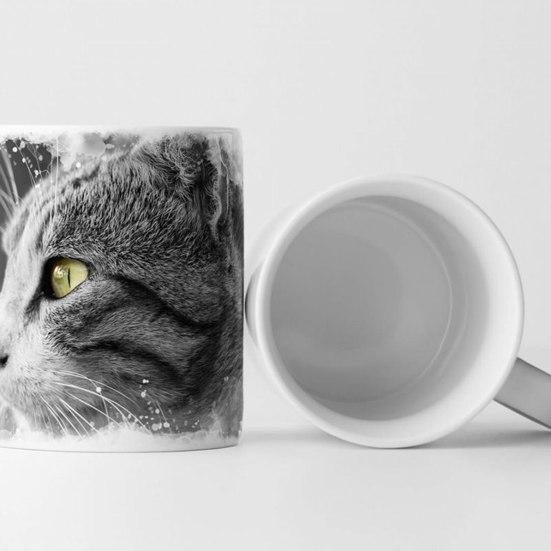 Tasse Geschenk Tierfotografie – Graue Hauskatze im Seitenprofil