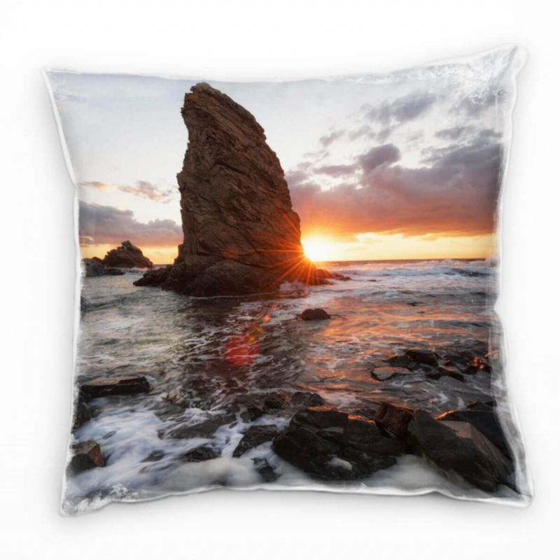 Meer, Felsen, Sonnenuntergang, orange, braun Deko Kissen 40x40cm für Couch Sofa Lounge Zierkissen