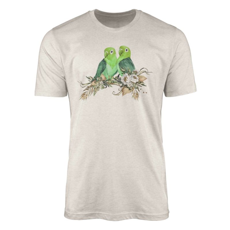 Herren Shirt Organic T-Shirt  Aquarell Motiv Papageien Pärchen Bio-Baumwolle Ökomode Nachhaltig Farb