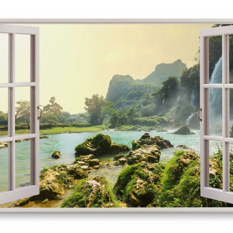 Wandbild 120x80cm Fensterbild Vietnam Wasserfälle Grün Natur Tropisch