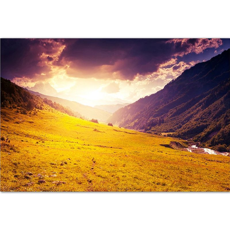 120x80cm Berge Wiese Landschaft Wolken Sonne