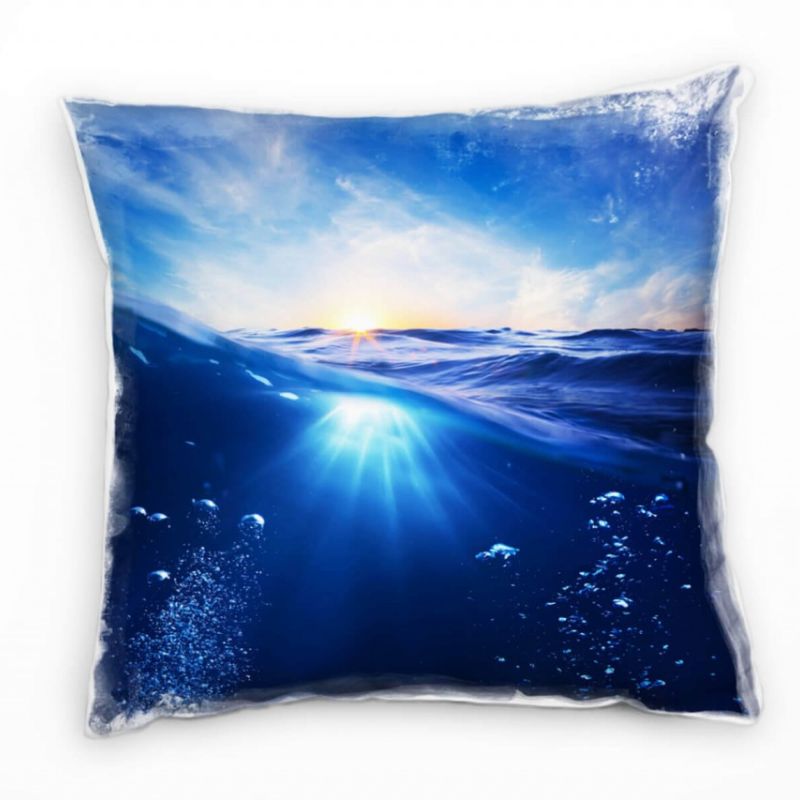 Meer, blau, gelb, Sonnenuntergang, Unterwasser Deko Kissen 40x40cm für Couch Sofa Lounge Zierkissen