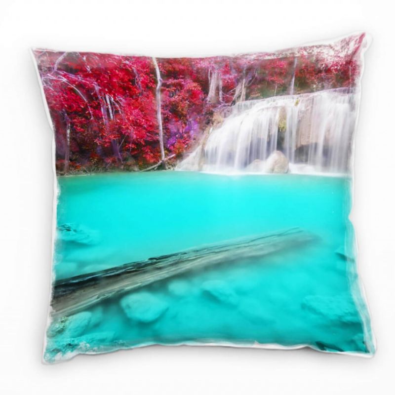 Natur, türkis, rot, Wasserfall, Thailand  Deko Kissen 40x40cm für Couch Sofa Lounge Zierkissen