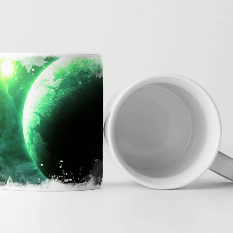 Tasse Geschenk Illustration – Grüne Planeten mit Mond