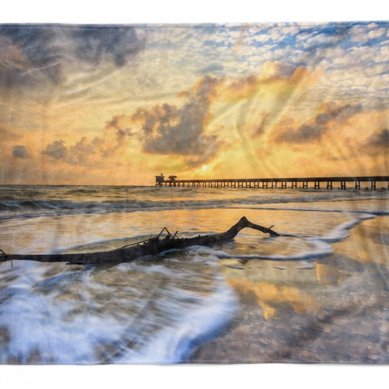 Handtuch Strandhandtuch Saunatuch Kuscheldecke  mit Fotomotiv Meer Steg Himmel S