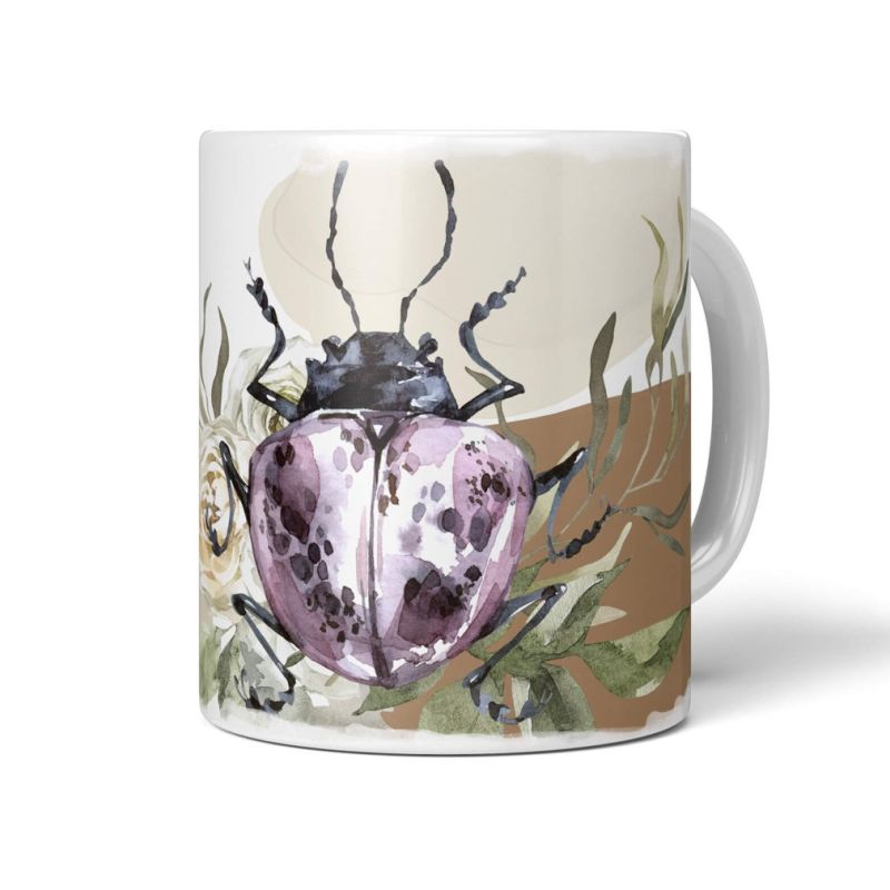 Dekorative Tasse mit schönem Motiv Käfer Blumen Blumenstrauß Brauntöne einzigartiges Design