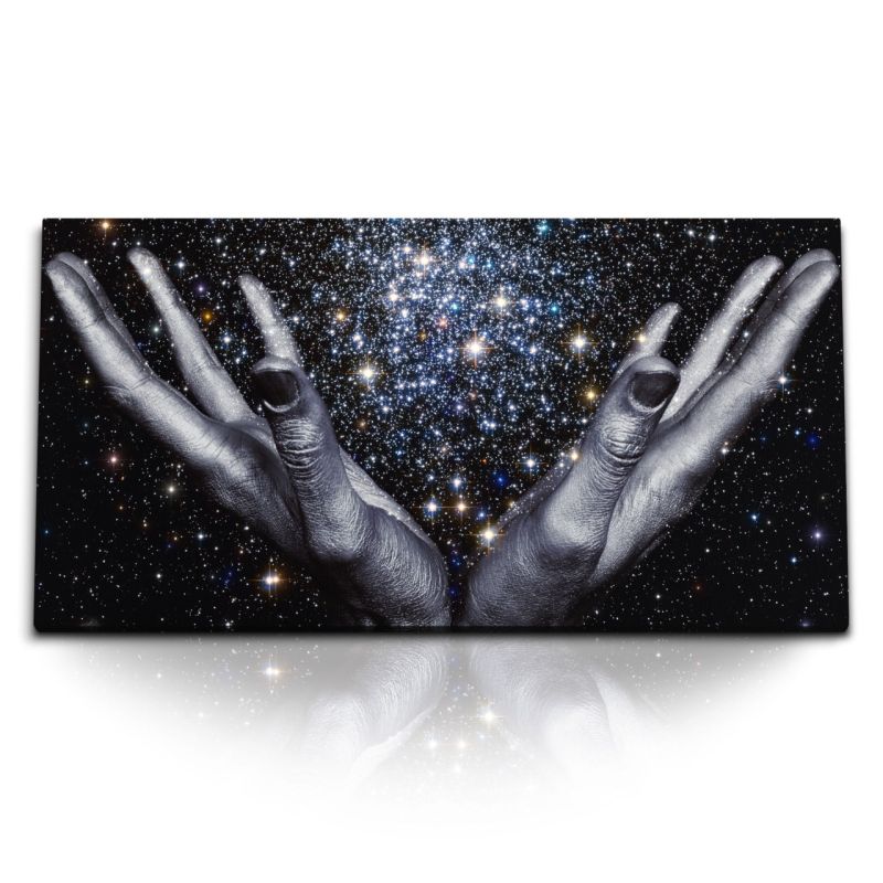 Kunstdruck Bilder 120x60cm Universum Hände Sterne Galaxien Weltall