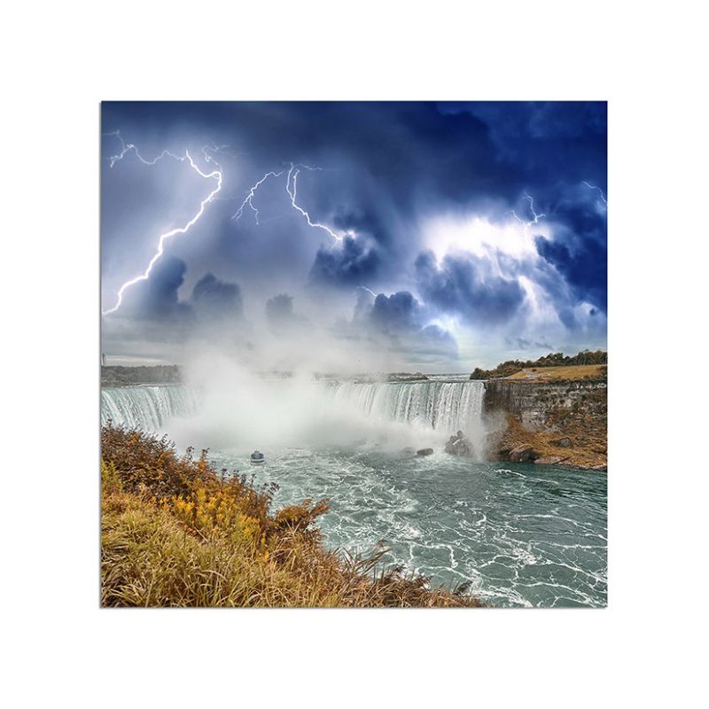 80x80cm Niagara Wasserfall Sturm Blitze Wolken