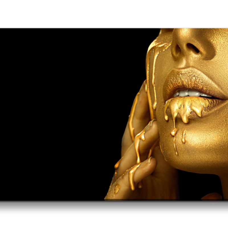 Leinwandbild 120x60cm Goldene Schminke Make-Up volle Lippen Sexy