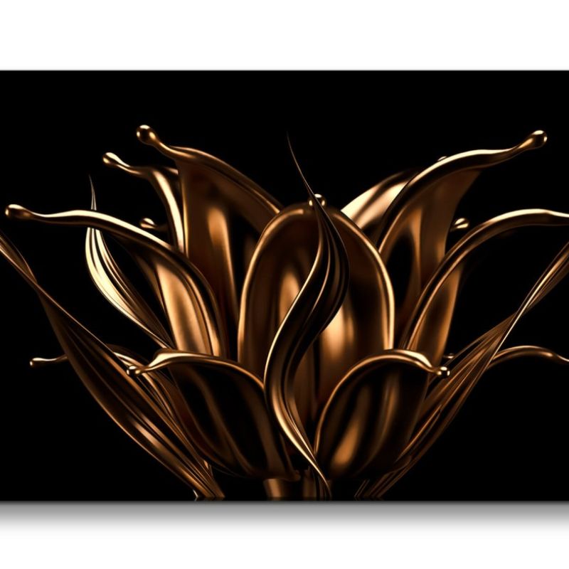 Leinwandbild 120x60cm Goldene Blume 3d Art Blüte Modern Kunstvoll Schön