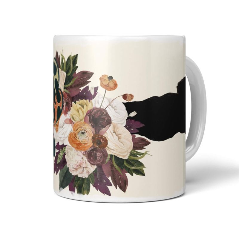 Dekorative Tasse mit schönem Motiv Schmetterling Blumen schönem Design Schwarz Beige