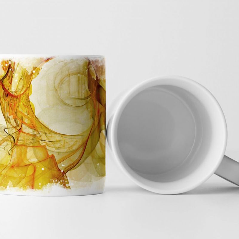 Tasse Geschenk senfgelb, orange, Wirbel, hellgelb