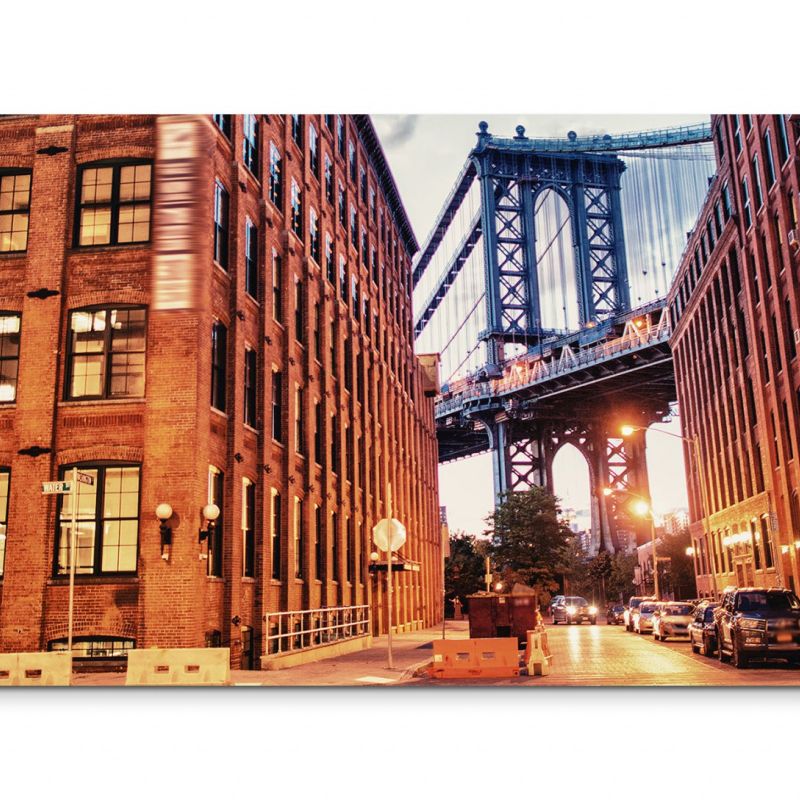 120x80cm Wandbild Manhattan Brooklyn Bridge Gebäude Wolken