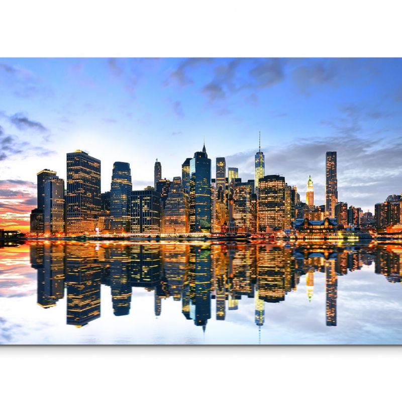 120x80cm Wandbild Manhattan Skyline Haudson River Dämmerung Spiegelung