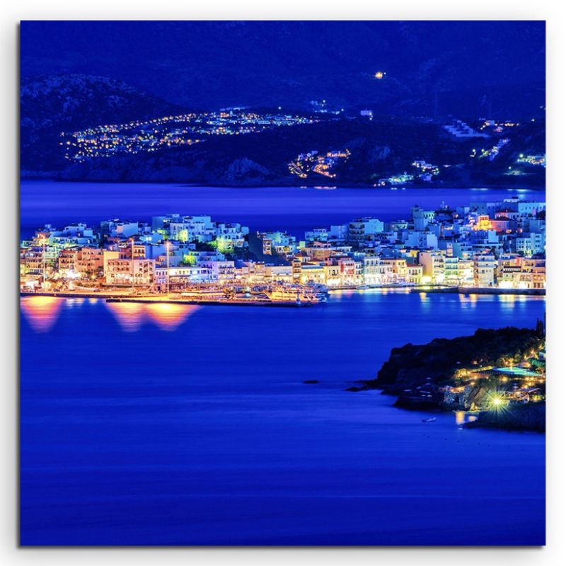 Landschaftsfotografie – Agios Nikolaos bei Nacht, Kreta, Griechenland auf Leinwand