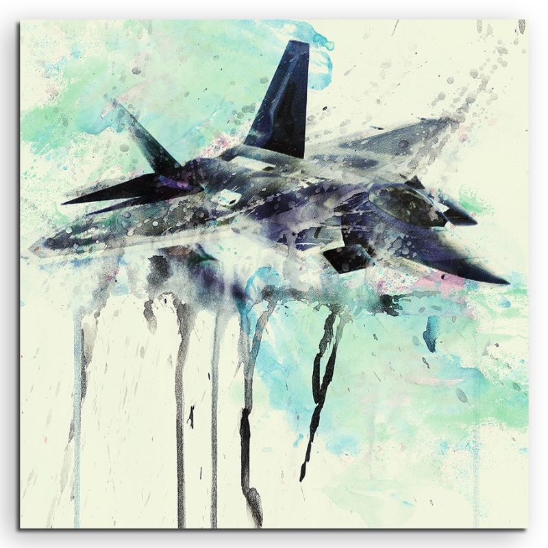 Military Fighter Jet 60x60cm  Aquarell Art Leinwandbild