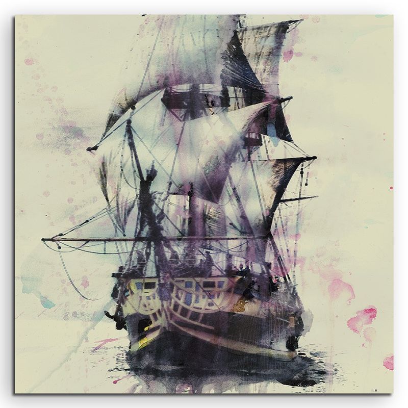 Segelschiff III 60x60cm  Aquarell Art Leinwandbild