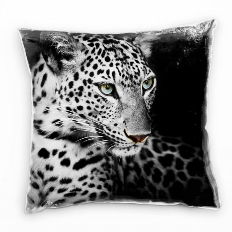 Tiere, schwarz, weiß, blau, Leopard, Nahaufnahme Deko Kissen 40x40cm für Couch Sofa Lounge Zierkisse