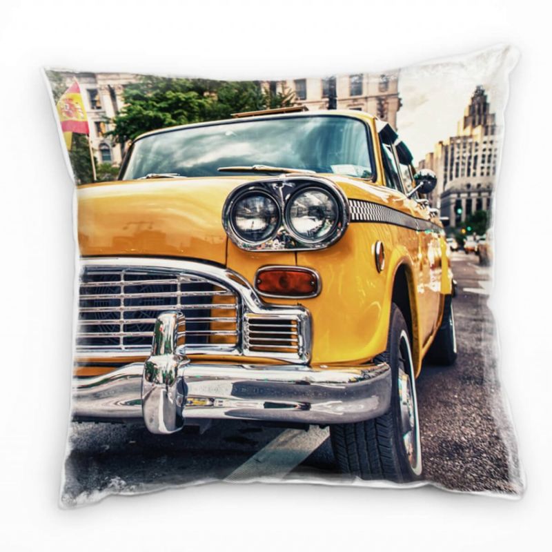 Urban, Vintage, gelb, braun, altes Taxi, New York Deko Kissen 40x40cm für Couch Sofa Lounge Zierkiss