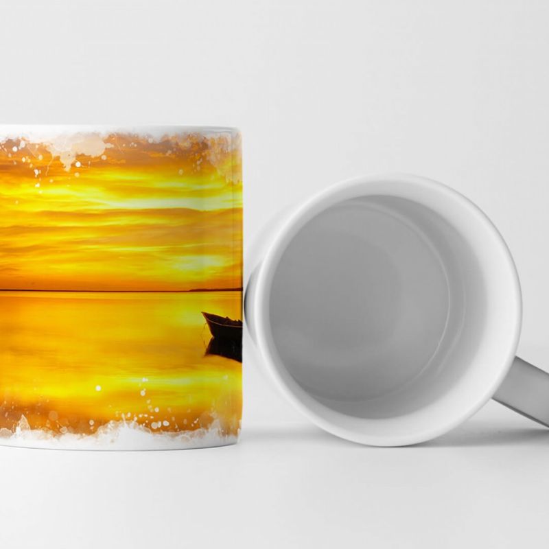 Tasse Geschenk Landschaftsfotografie – Einsames Boot beim goldenen Sonnenaufgang