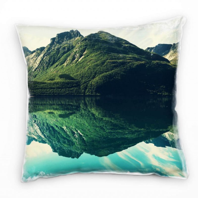 Seen, Bergsee, Berg, Spiegelung, grün, türkis Deko Kissen 40x40cm für Couch Sofa Lounge Zierkissen