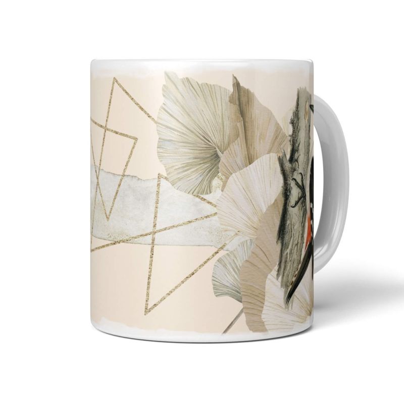 Dekorative Tasse mit schönem Vogel Motiv Specht Pastelltöne Design Einzigartig