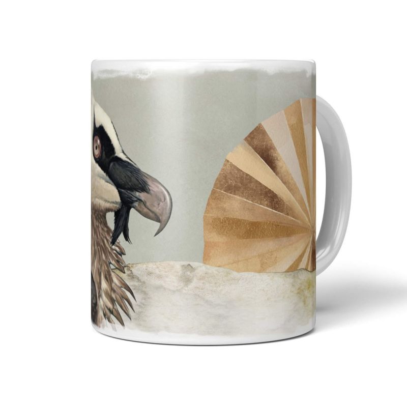 Dekorative Tasse mit schönem Vogel Motiv Vintage Pastelltöne einzigartiges Design Erdtöne