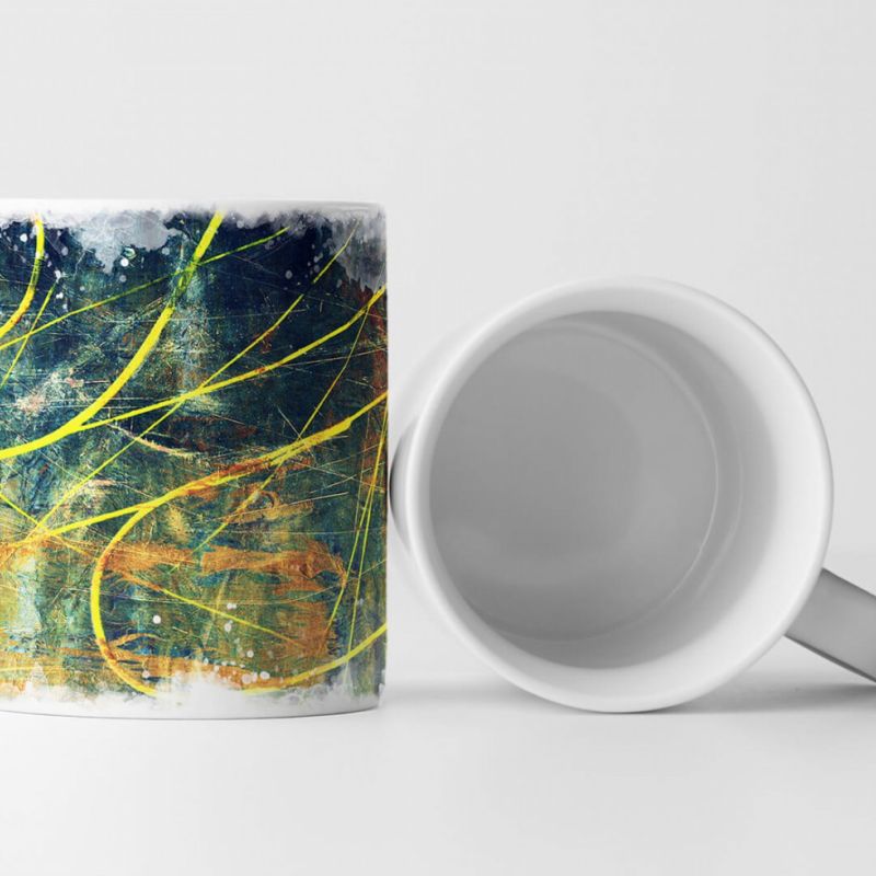 Tasse Geschenk abstrakte Linien gelb