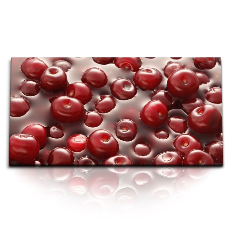 Kunstdruck Bilder 120x60cm Kirschen Marmelade Rot Küche Frucht