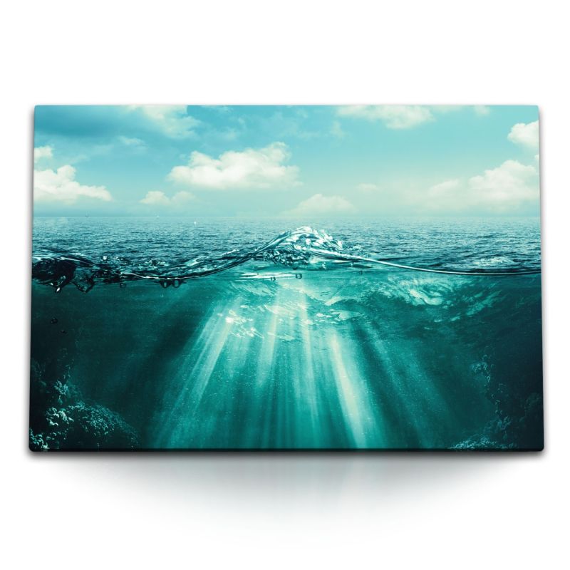 120x80cm Wandbild auf Leinwand Ozean Meer Wasser blauer Himmel weiße Wolken