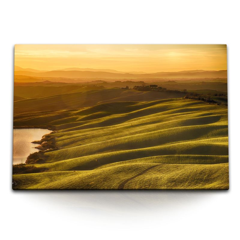 120x80cm Wandbild auf Leinwand Sonnenuntergang Toskana Italien Abendrot Landschaft