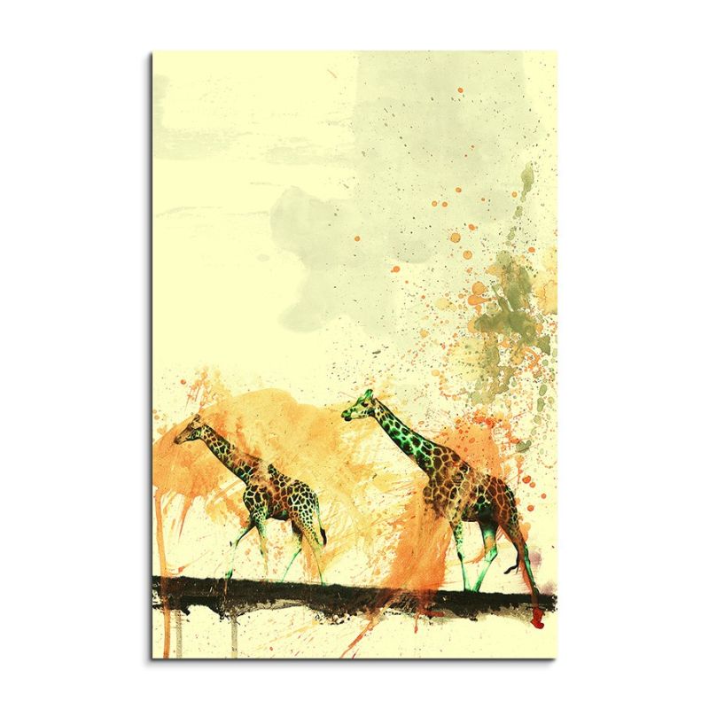 Double Giraffes 90x60cm  Aquarell Art Leinwandbild