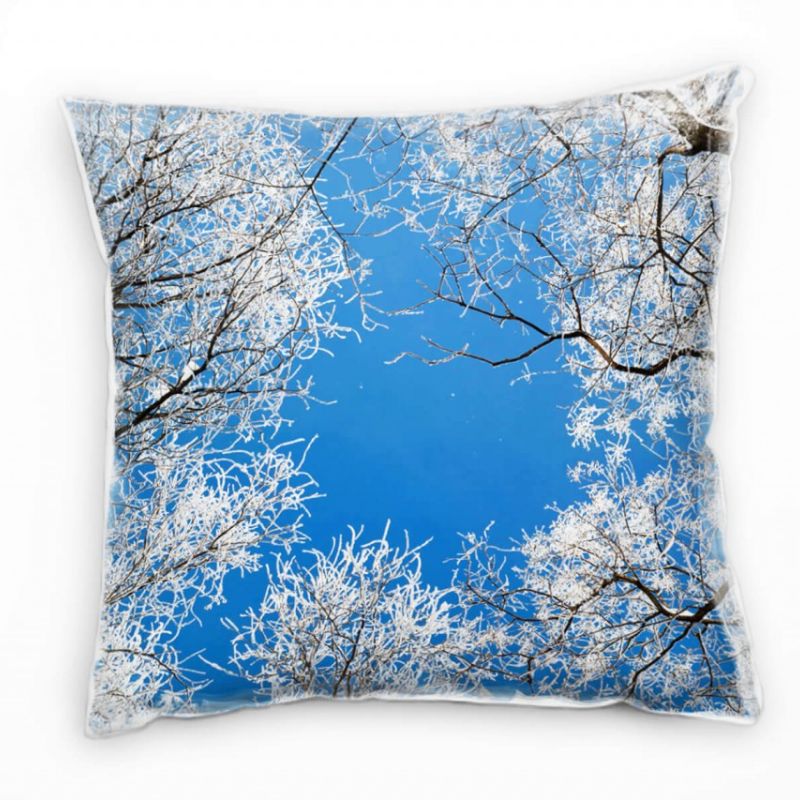 Winter, weiß,blau, eisbedeckte Äste von unten Deko Kissen 40x40cm für Couch Sofa Lounge Zierkissen