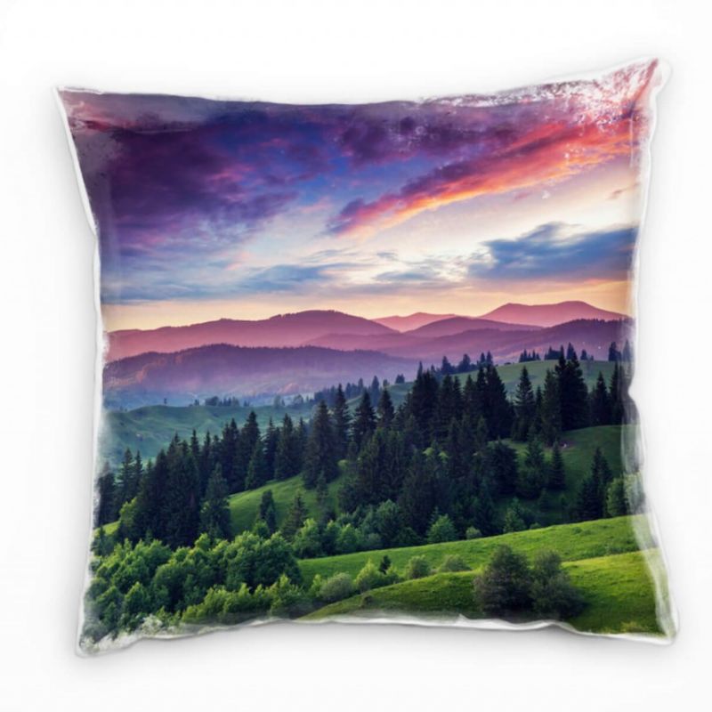 Landschaft, grün, orange, Berge, Sonnenuntergang, Ukraine Deko Kissen 40x40cm für Couch Sofa Lounge