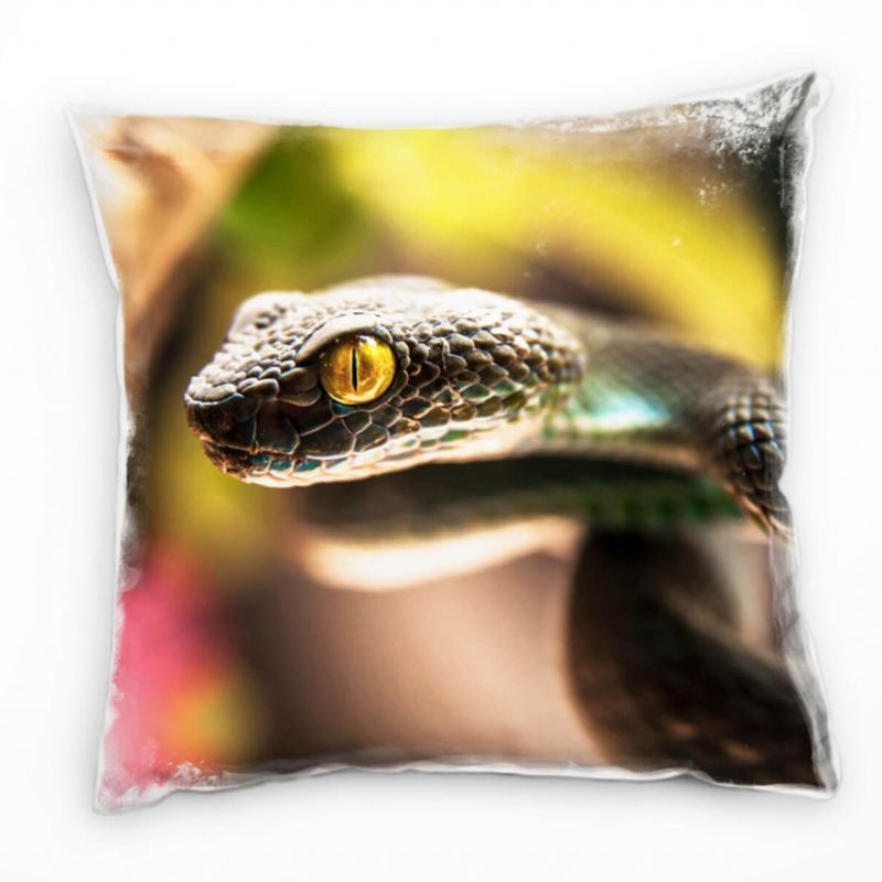 Tiere, Macro, braun, gelb, Schlange Deko Kissen 40x40cm für Couch Sofa Lounge Zierkissen